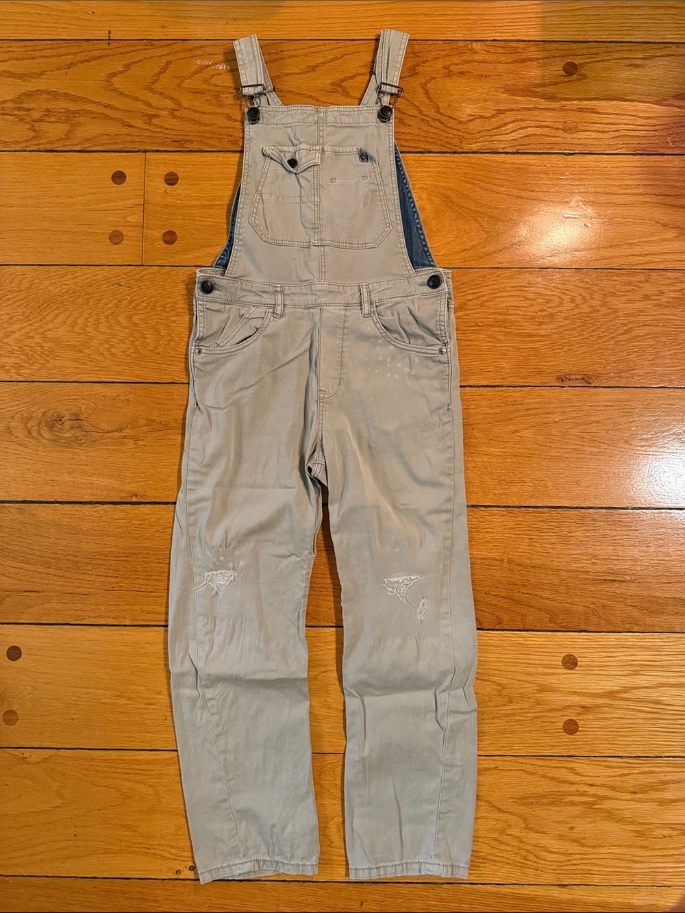 Zara Light Khaki Kids Overalls with Subtle Distress